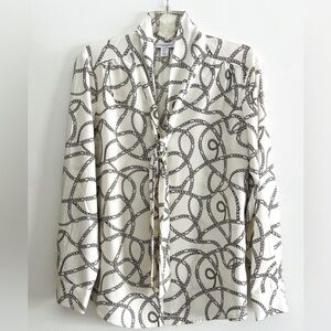 Carolina Belle Cream and Brown Chain Swirl Button Down Blouse